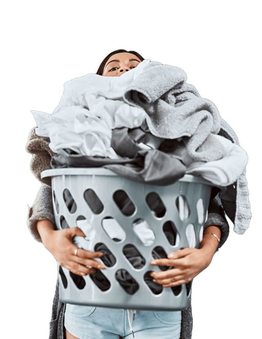 Illustration of a person carrying an overflowing laundry basket